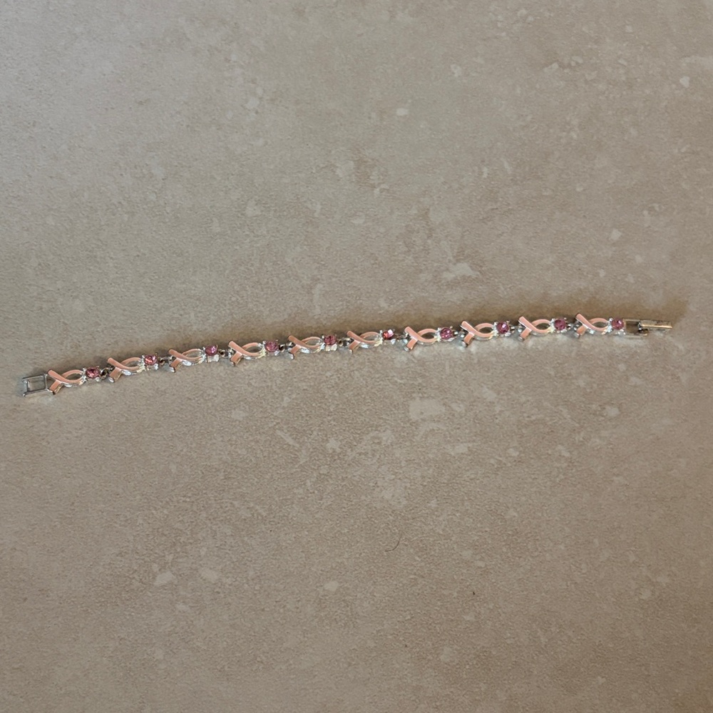 Elegant Pink and Silver Breast Cancer Awarness Bracelet